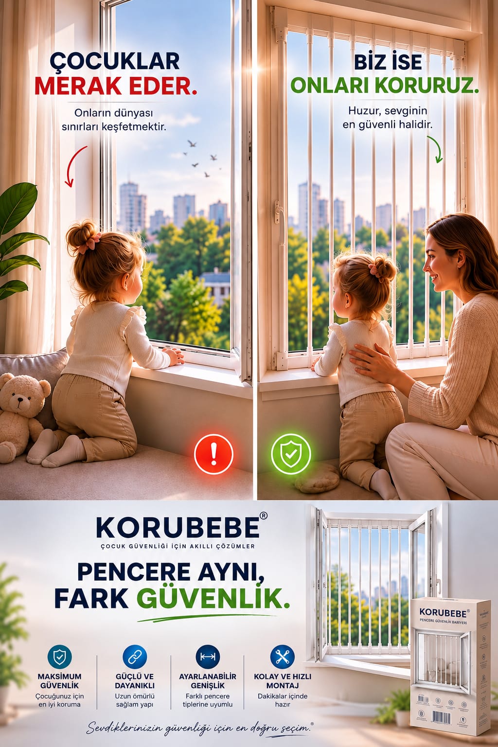 KORUBEBE® Ayarlanabilir Pencere Güvenlik Bariyeri