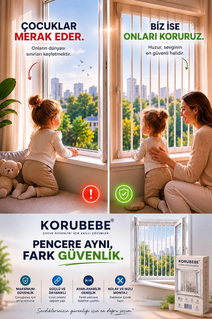 KORUBEBE® Ayarlanabilir Pencere Güvenlik Bariyeri
