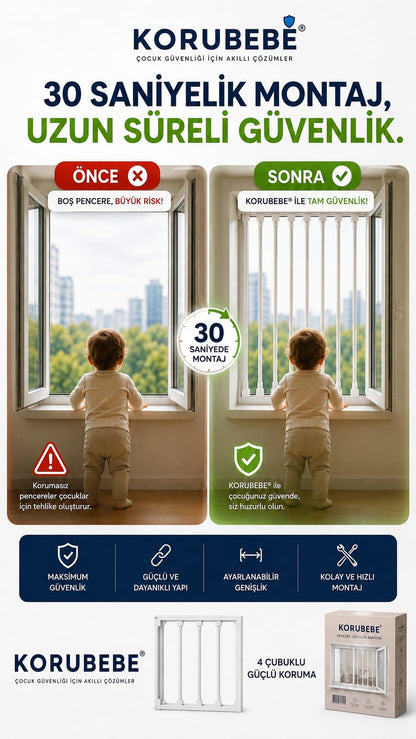 KORUBEBE® Ayarlanabilir Pencere Güvenlik Bariyeri